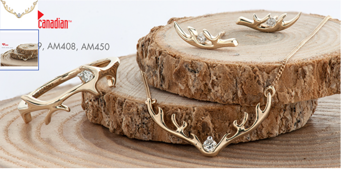 10K Yellow Gold 0.04cttw Diamond Antler Pendant, 18&quot;