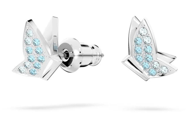 Swarovski Lilia stud earrings Butterfly, Blue, Rhodium plated - 5662183- Discontinued