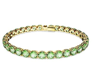 Swarovski Matrix Tennis bracelet, Round cut, Medium, Green, Gold-tone plated 5658849