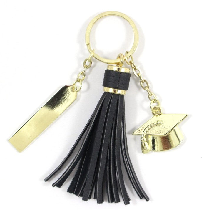 GOLD PLATED AND BLACK GRADUATION KEY CHAIN