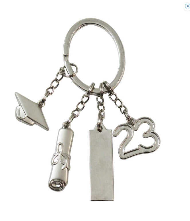 SILVER GRADUATION KEYCHAIN WITH CHARMS - M64009