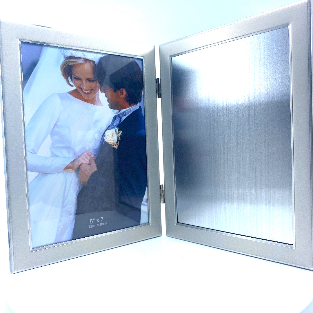 5x7 Double Silver Aluminum Frame with Engraveable Plate
