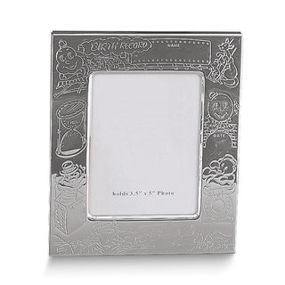 Silver-plated Choo-Choo Birth Record 3.5x5 Photo Engravable Frame