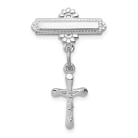 Silver cross pendant on a white background