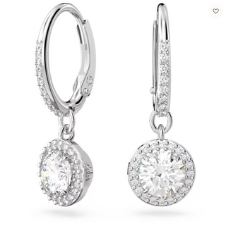 Swarovski Constella drop earrings, Round cut, Pavé, White, Rhodium plated - 5636270/5689682 (SS)