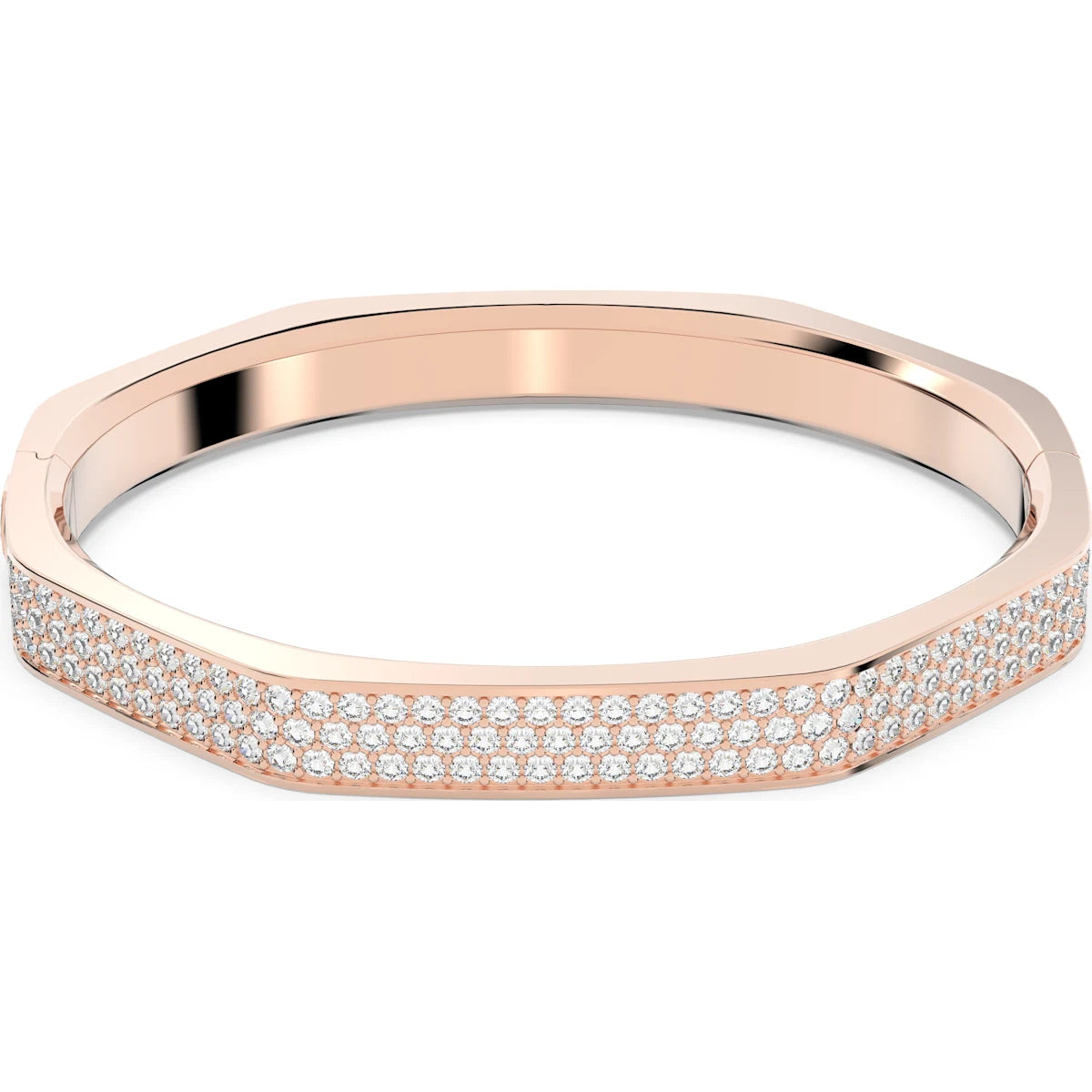 Rose gold bracelet with small diamonds on a white background
