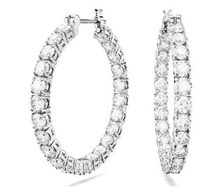 A pair of Swarovski Matrix hoop earrings with round cuts, white, rhodium plated.