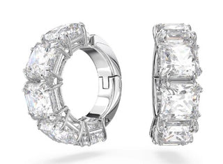 Diamond hoop earrings on a white background