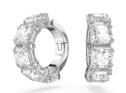 Diamond hoop earrings on a white background