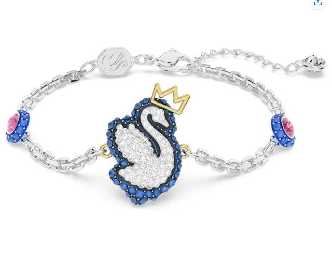Bracelet with swan design and crown charm on a white background
