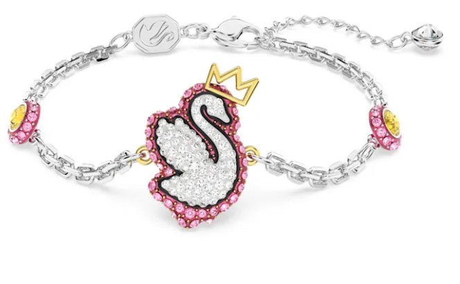 Bracelet with swan charm and crown on a white background
