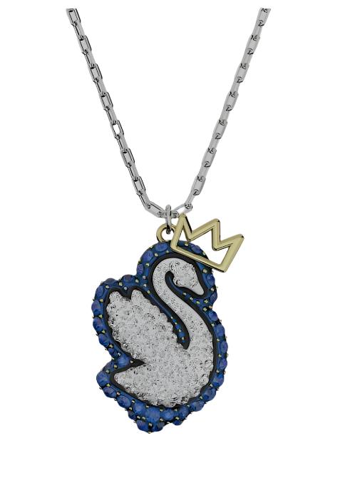 Necklace with a swan pendant and blue stones on a white background