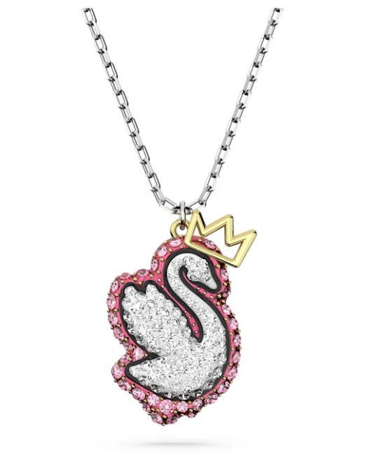Necklace with a swan pendant and gold crown on a white background