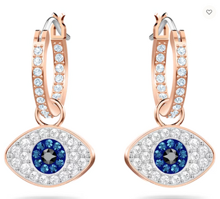 Swarovski Pendientes de aro Symbolic Evil Eye, azul, baño en tono oro rosa - 5425857 