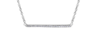 Silver necklace with a bar pendant on a white background