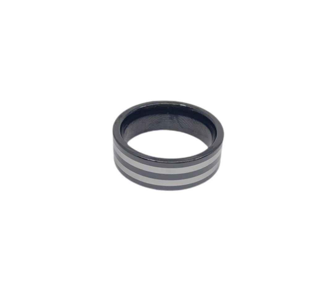 Tungsten Ceramic Black and Double Silver Lined LIMITED EDITION Ring - Size 10