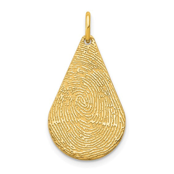 Gold fingerprint pendant on a white background