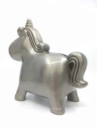 Hucha de peltre con forma de unicornio
