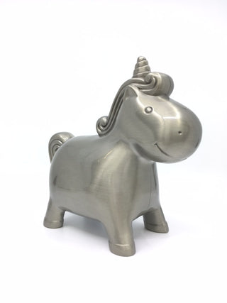 Hucha de peltre con forma de unicornio