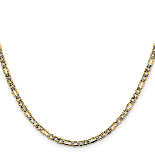 14K 3.2mm Semi-Solid with Rhodium Pavé Figaro with Lobster Clasp Chain