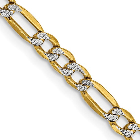 14K 3.2mm Semi-Solid with Rhodium Pavé Figaro with Lobster Clasp Chain