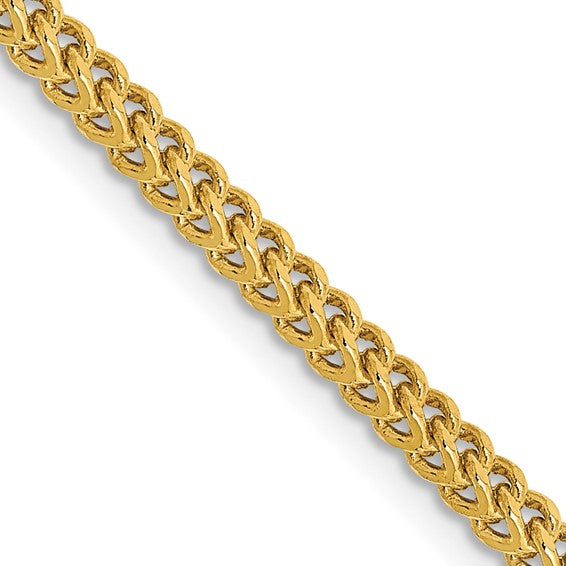 Franco semisólido de oro amarillo de 14 quilates de 2,2 mm con cadena con cierre de langosta
