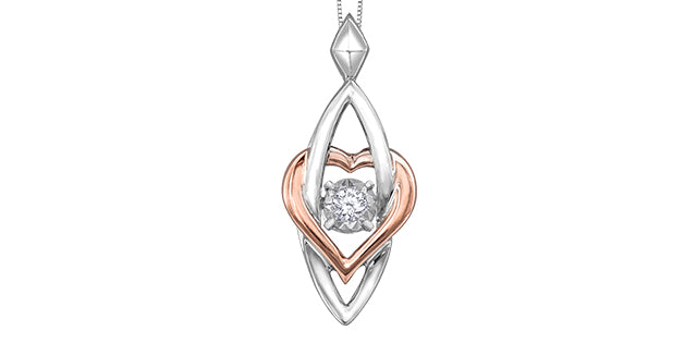 Diamond pendant with rose gold and silver design on a white background