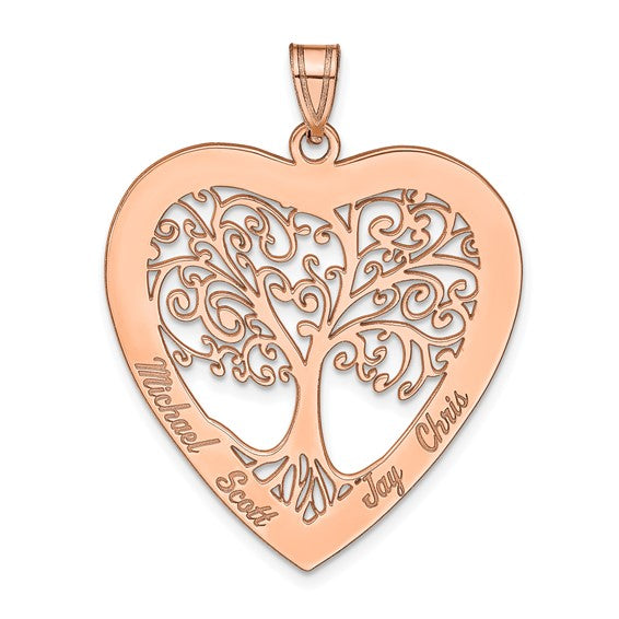 Polished Family Tree Heart Pendant (Up to 4 names)