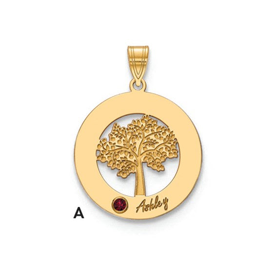 Tree of Life Cutout Circle Charm with Names and Birthstones (up to 5 names and birthstones)