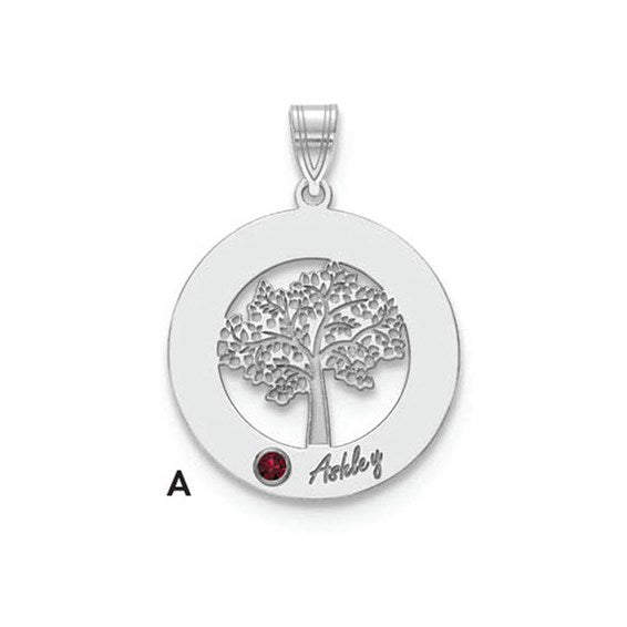 Tree of Life Cutout Circle Charm with Names and Birthstones (up to 5 names and birthstones)