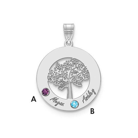 Tree of Life Cutout Circle Charm with Names and Birthstones (up to 5 names and birthstones)