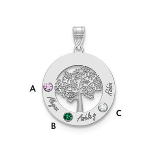 Dije circular recortado del Árbol de la vida con nombres y piedras de nacimiento (hasta 5 nombres y piedras de nacimiento) 