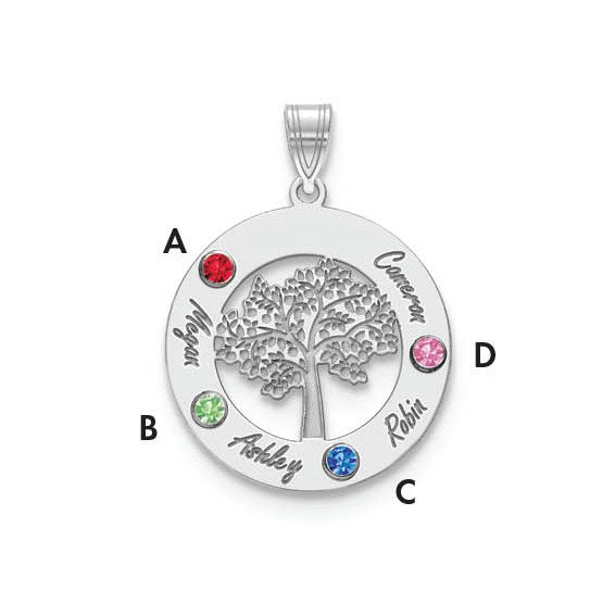 Tree of Life Cutout Circle Charm with Names and Birthstones (up to 5 names and birthstones)