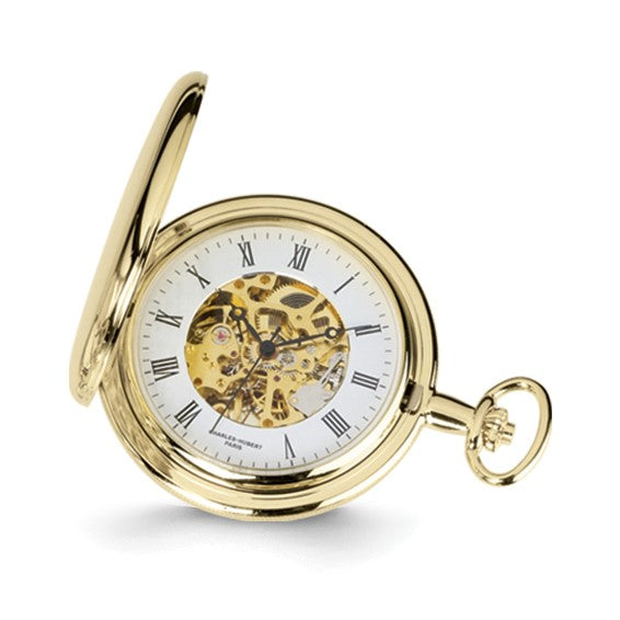 Charles Hubert Reloj de bolsillo con esfera blanca y acabado en oro de 14 quilates