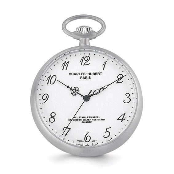 Charles Hubert Reloj de bolsillo de cara completa con esfera blanca de acero inoxidable macizo