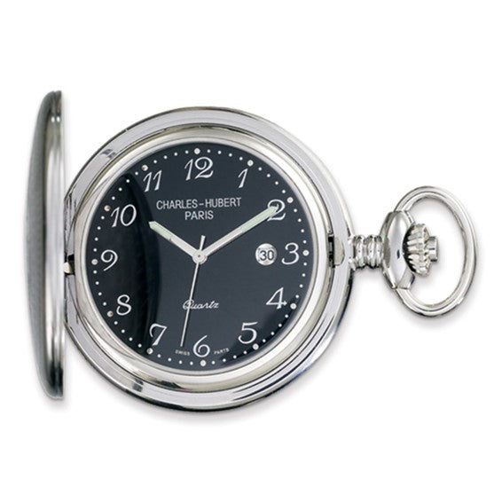 Charles Hubert Stainless Steel Black Dial Pocket Watch