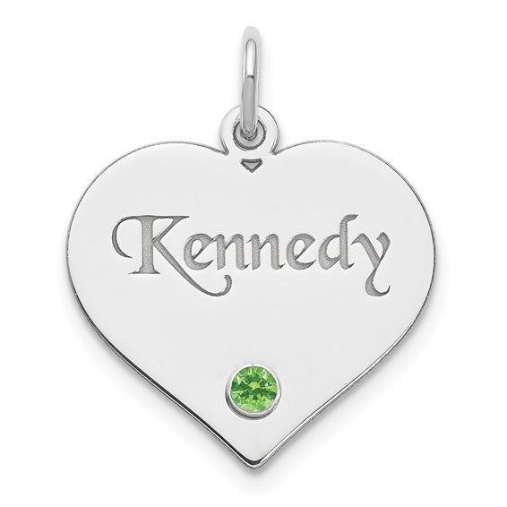 Sterling Silver/Rhodium-plated Personalized Heart with Crystal Birthstone Charm