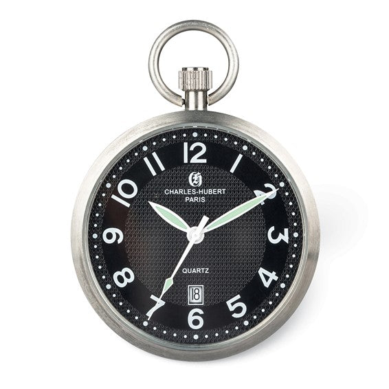 Charles Hubert Reloj de bolsillo con esfera negra y esfera abierta de acero inoxidable