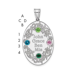 Colgante familiar de cristal y plata de ley (hasta 4 nombres y piedras de nacimiento) 