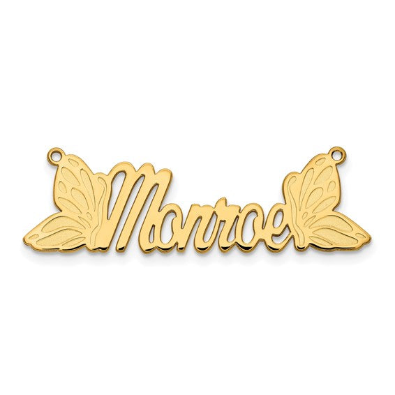 Butterfly Wings Nameplate Necklace with 1mm 18&quot; Cable Chain