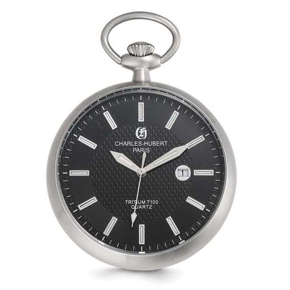 Reloj de bolsillo de cuarzo tritio con esfera abierta de acero inoxidable Charles Hubert