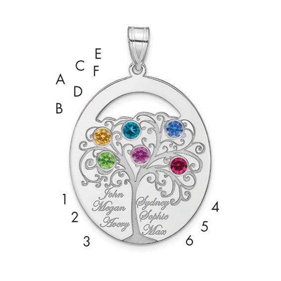 Sterling Silver Crystal Birthstone with Sterling Silver Bezel Family Pendant (up to 6 names and birthstones)