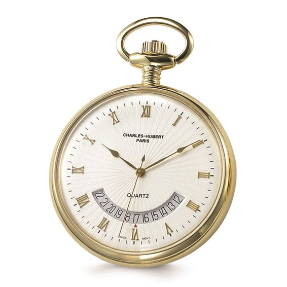 Charles Hubert 14K Gold Finish White Dial Gold Pocket Watch
