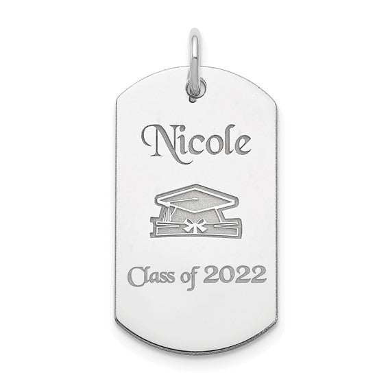 Sterling Silver Personalizable Graduation Dog Tag Charm
