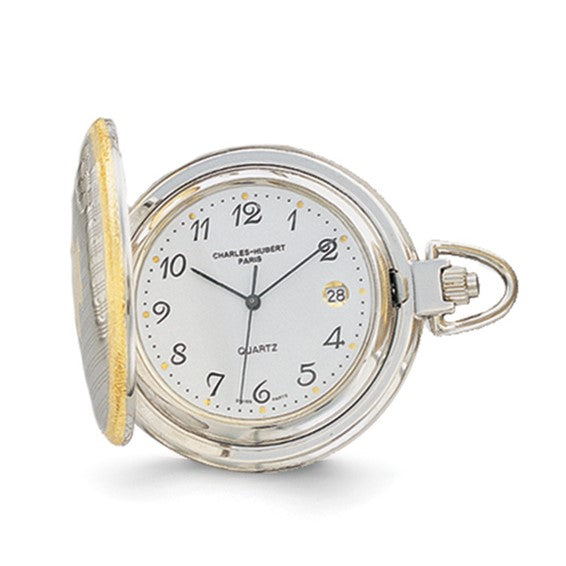 Charles Hubert 14K Gold Finish Two-tone White Dial Pocket Watch