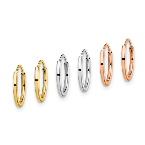 14K Tri Color 1-pair Hoop / Huggie / Sleeper Earrings