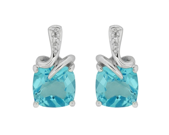 Pendientes colgantes de oro blanco de 10 quilates con topacio azul suizo y diamantes de 0,01 quilates