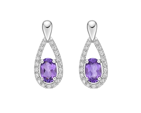 10K White Gold 0.75cttw Amethyst and 0.14cttw Diamond Drop Earrings with Butterfly Backs