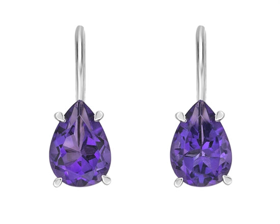 10K White Gold 1.30cttw Amethyst Drop Earrings with Lever Backs