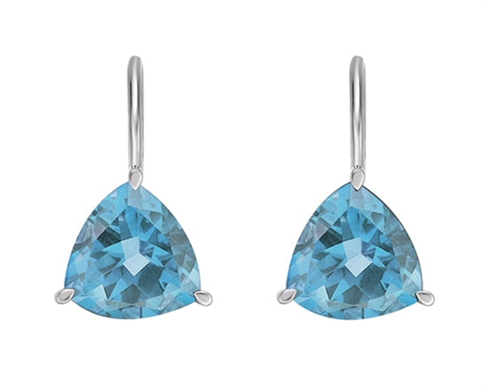 10K White Gold 7mm Trillion Cut Swiss Blue Topaz Lever Back Earrings